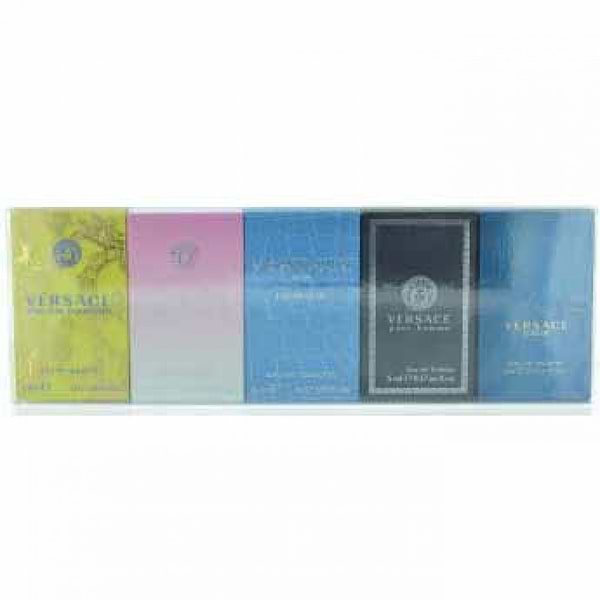 Versace miniatures Set 5 pieces Women and Men Perfume Set Eau de Toilette 0.17 oz Splash.